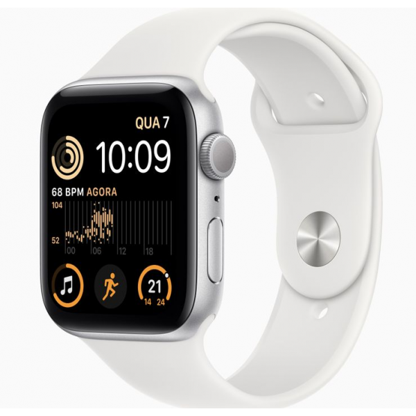 Apple Watch SE 2 44mm, GPS, Alumínio Silver, Pulseira Esportiva White